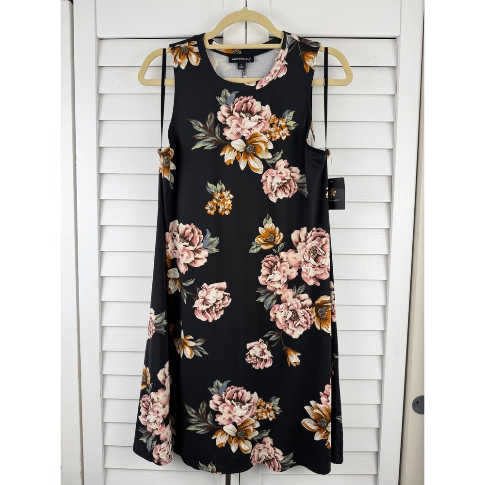Fortune + Ivy Sleeveless Shift Dress XL Black Floral NEW